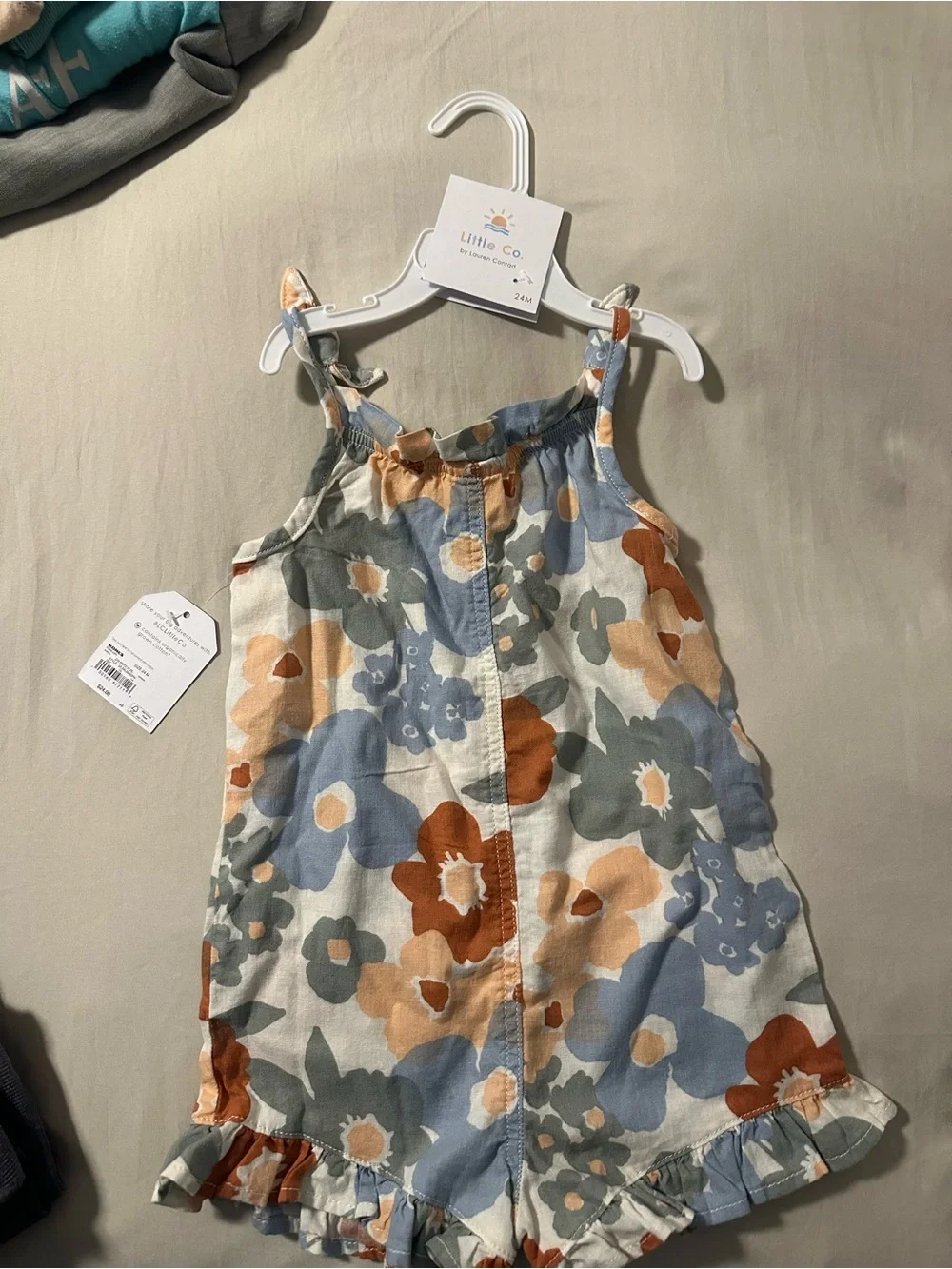 Little Co Floral Ruffle Romper - Blue, Rust, Green